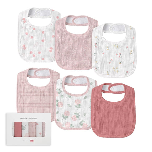Muslin Baby Drool Bibs for Unisex Boys Girls, 6 Pack Soft Cotton