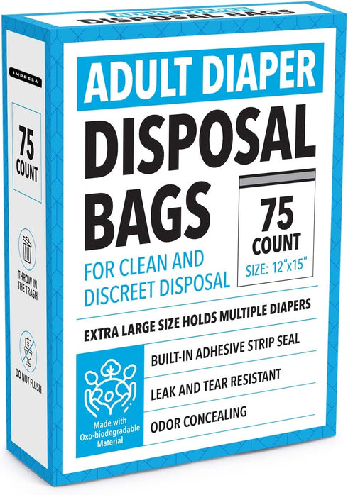 12 15 Pack 75 IMPRESA Disposable Adult Diaper Bags - x in, of Leak-Proof, Tear-Resistant & Odor-Proof Adult