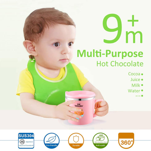 Baby Kids Toddler Sippy Cup Mug for Milk, Stainless Steel Trainer Straw Cup with Lid, Fox, 7oz