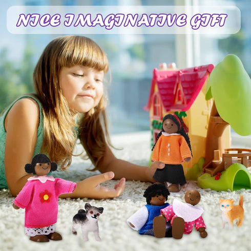 10 Pcs Wooden Dollhouse Family Set, 8 Mini People Figures & 2 Pets, Pretend Play Figures Accessories for Dollhouse