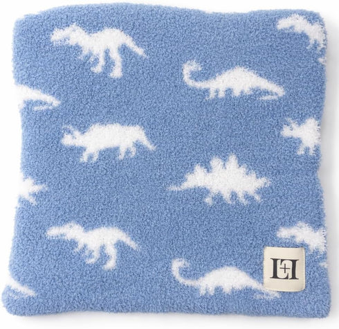 L+L USA Dinosaur T-Rex Baby Blanket 28"x40" - DreamSoft Knit Throw for