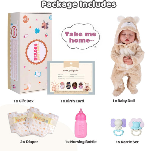 17 Inch 3+ BABESIDE Drink and Wet Reborn Baby Doll Realistic Sleeping Newborn, Can Drink Water & Pee, Full Body Soft