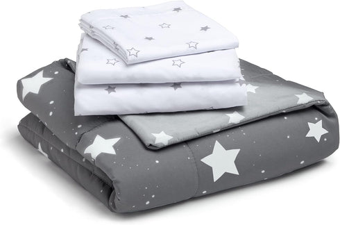 4-Piece Set 2-in-1 Delta Reversible Toddler Bedding - Fitted Sheet, Top Sheet, Pillowcase, Comforter - For Boys, Dusty