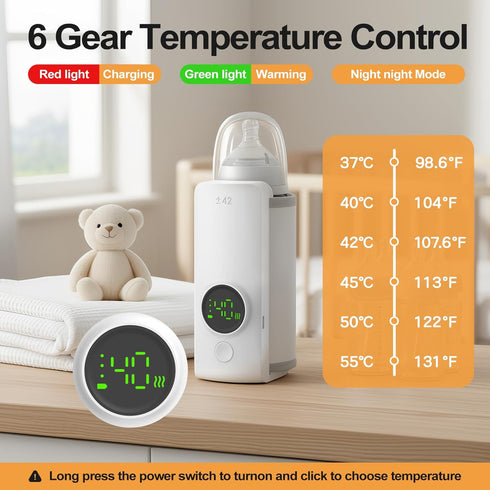 KLOMBIO 6000 Portable Bottle Warmer, Equipped with a mAh Battery, Suitable for Dreastfeeding and Formula Feeding