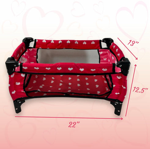 Doll Fold n' Store Pack N' Play - Cute Hearts Design Doll Play Yard
