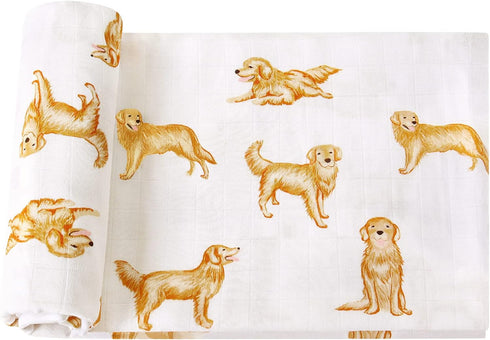 LifeTree Baby Swaddle Blankets with Golden Retriever Dog, 70% Viscose Bamboo and 30% Cotton, 47" x 47"