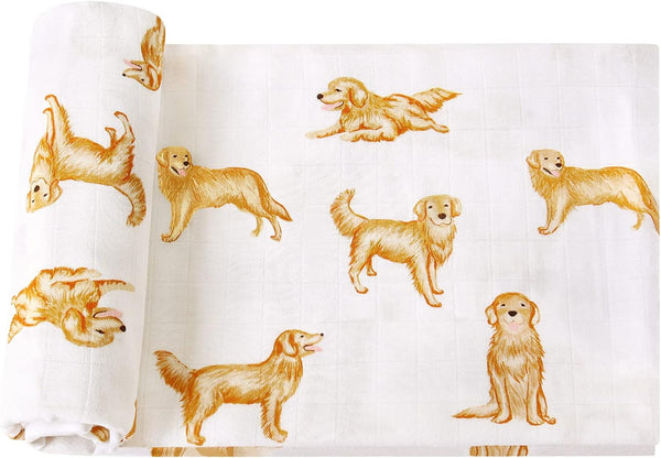 LifeTree Baby Swaddle Blankets with Golden Retriever Dog, 70% Viscose Bamboo and 30% Cotton, 47" x 47"