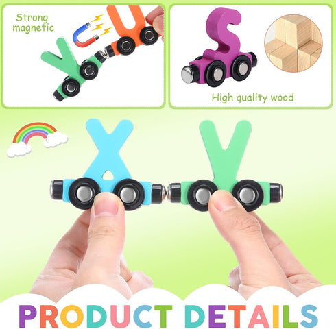 VercanMonth 43 Set 26 14 3 3-7 Pcs Magnetic Wooden Alphabet Number Trains for Kids with Alphabet, Number Trains