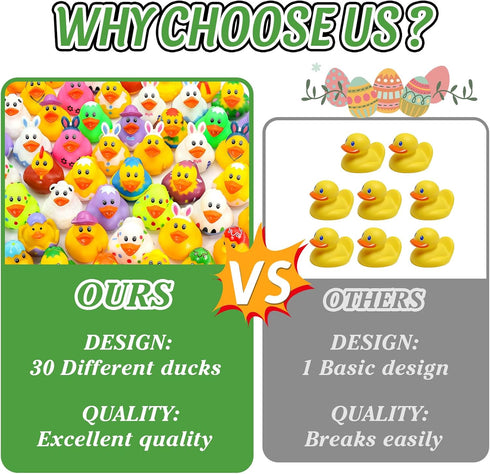 Diteryy 30 Pack Ducks-2.3 Inch Summer Easter Rubber Bulk Floater Ducks for Ducking Assortment Rubber Duckies for Kids
