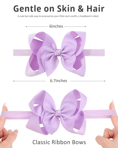 jollybows 20pcs Baby Girls Grosgrain Ribbon Hair Bows Headbands, 6" Elastic Hair Accessories (Multicoloured)