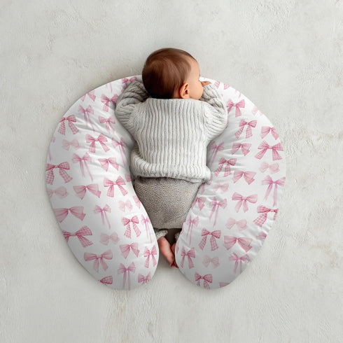 Cstdyfrv Pastel Pink Bows Plaids Nursing Pillow Covers Watercolor Valentines Bows Removable Breastfeeding Slipcover