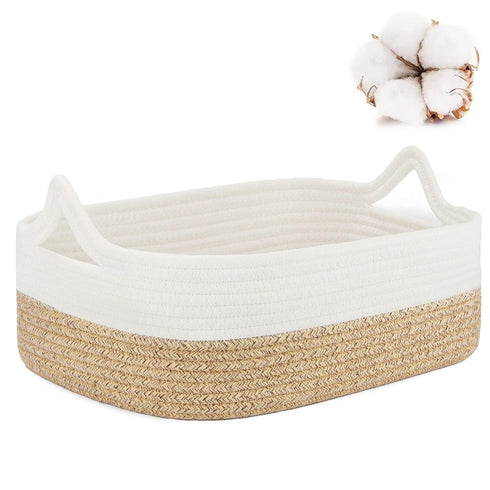 ABenkle Cotton Woven Rope Storage Basket, Decorative Cube Toy Bin with Handle for Dog Cat, Nursery Organizing, Empty