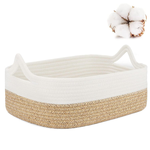 ABenkle Cotton Woven Rope Storage Basket, Decorative Cube Toy Bin with Handle for Dog Cat, Nursery Organizing, Empty