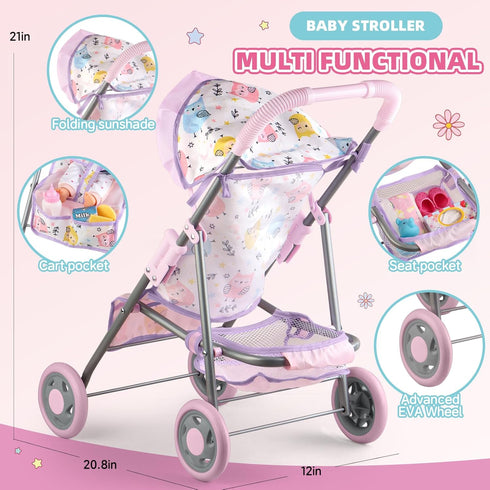 Set 12.5" 2 Sets 20 3, 4, 5, 6 YIYBM Baby Doll Stroller Play with Baby Doll,Dining Chair, Clothes and PCS Doll