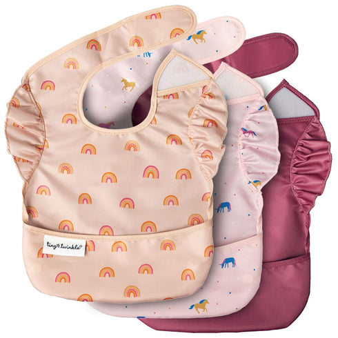 Tiny Twinkle Mess-Proof Baby Bibs for Eating | Waterproof, Wipeable Toddler Bibs