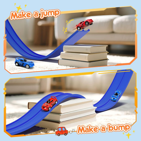 16Ft 2 4 1/64th 3 KETIEE Flex Tracks for Kids: Flexible Race Car Ramp Track with Small Racecars and Suction Cups