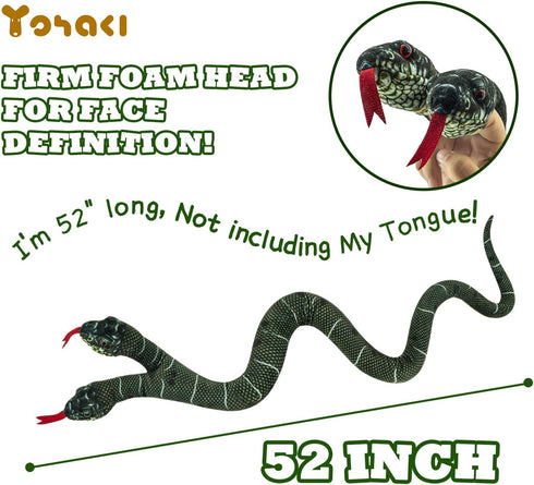 52'' Snake Plush Toy, Washable Simulated Cuddle Toy, Cute Children's Gift for Boys and Girls, Two-Headed Finger Puppet,