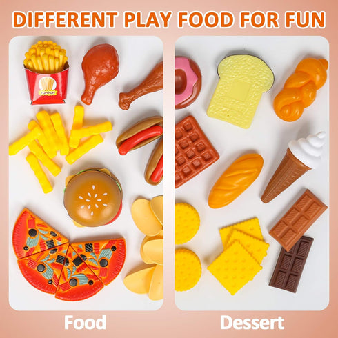 143 Packaging Shimfun Piece Play Food for Kids Kitchen - Toy Assortment - Pretend Food for Toddler - Bonus Water Bottle