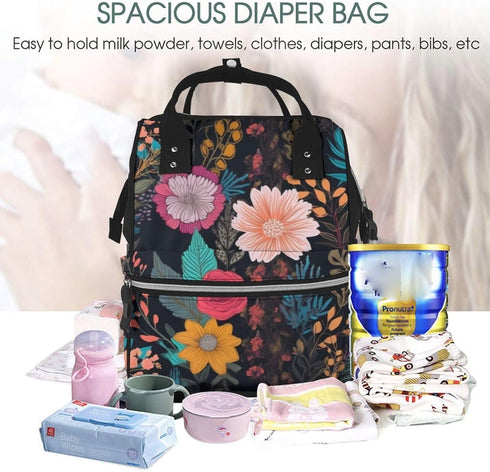 FHEDVBN Backpack Mummy Backpacks Daypack Colorful Boho Floral Diaper Bag for Women Multifunction Waterproof for Mom