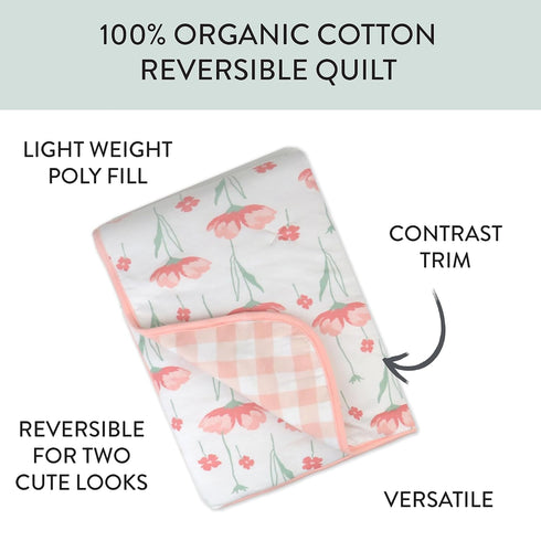 HonestBaby Quilted Baby Blankets Reversible Organic Cotton for Infant Boys, Girls, Unisex, Strawberry Pink Floral, One Size by HonestBaby