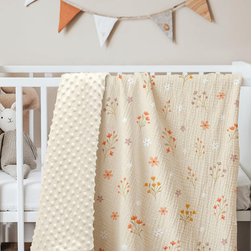 30x40 inches, Floral Baby Blankets for Girls, Soft Nursery Minky Blankets with Muslin and Dotted Fleece Back Receiving