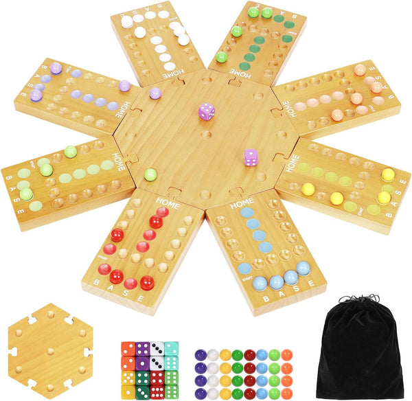 Marble Board Game,Wooden Board Game for 6-8 Players,Portable Design Marble Game with