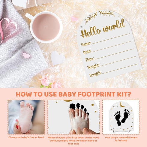 JHFDTY Hello World Newborn Baby Name Birth Announcement Sign for Nursery Hospital DIY Footprint and Hand Baby Shower