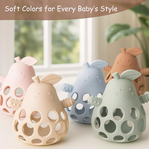 Baby Teething Toy Silicone Teether for Infants, Pear-Shaped Design with Easy-Grip Hole and Nipple-Shaped Ends for Gum