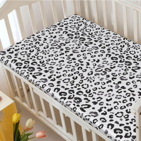 Grey,52 x28 Snow Leopard Themed Fitted Crib Sheet,Soft Toddler Mattress Sheet Fitted - Crib Mattress Sheet or Toddler