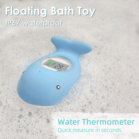 Baby Bath Tub Thermometer - Floating Whale Water Thermometer with Room Temperature - New Upgraded Mute Flashing Alert