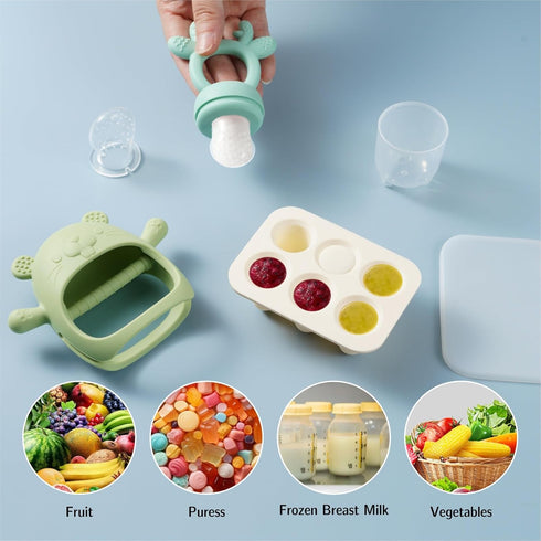 Powerwan 3-12 Baby Fruit Feeder with Popsicle Mold Cute Teething Toys Silicone Teethers for Babies Months for Baby