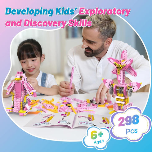 298PCS STEM Toys for Girls, 8-in-1 Electric Motor Robotic Science Kits for Kids Age 8-10, Birthday Gifts