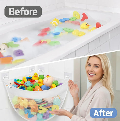 6 Bath Toy Storage Organizer for Bathtub Large Mesh Bath Toy Holder & Bath Toy Net, Corner Bathtub Toy Storage Bag