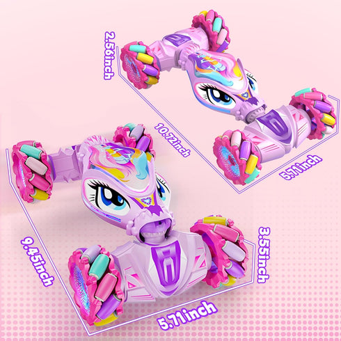 ZHYLLO 6-8-12, 2.4Ghz 4WD 6 7 8 9 10 11 12+ Unicorn Remote Control Car for Girls Age Pink RC Gesture Sensing Stunt