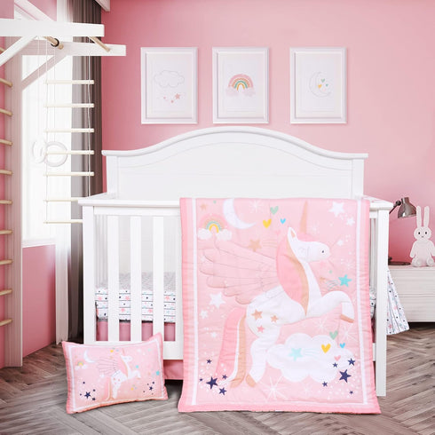 5 Set Set Sets JISEN Piece Crib Bedding for Girls Unicorns Baby Girl Bedding Crib Nursery Bedding - Crib Quilt Crib