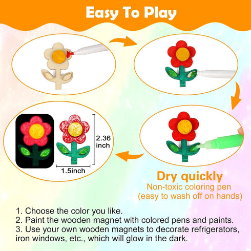 Worgree 48 Pcs DIY Wooden Magnets | Painting Kit for Kids Ages 4-12 | Glow in The Dark Party Favors and Gifts