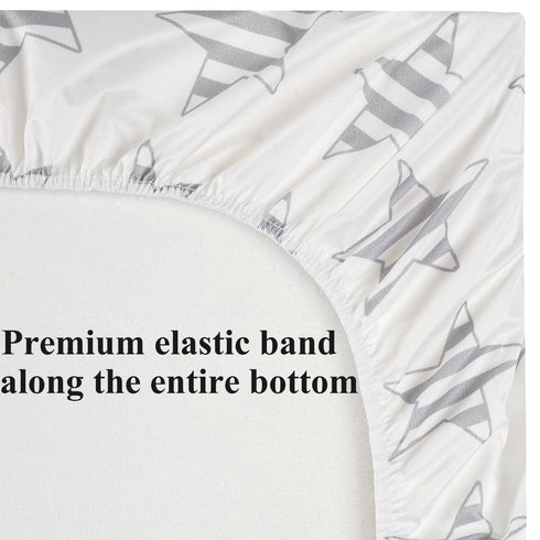 Waterproof Changing Pad Cover Set - 2 Pack Stretch Jersey Knit, Super Soft Grey Love & Stars