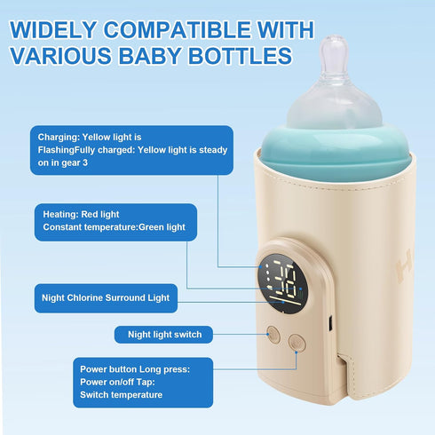 DNAMYJME 6 360 Portable Bottle Warmer for Travel, Rapid Warming with Battery-Powered Temperature Display, Heating Baby