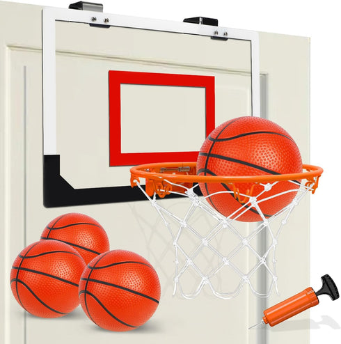 TOY Life Indoor Basketball Hoop for Kids, Over The Door Mini Hoop with 4 Balls, Basketball Toy for Teens and Adults