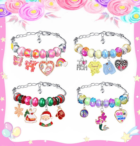 Girls Charm Bracelet Making Kit - Unicorn Jewelry Supplies Make Set DIY Art Craft Set Charm Bracelets Kits Creative Birthday Gifts for Kids Age 6 7 8 9 10 11 12 Year Old Girl Little Children Girl Toys by COO&KOO