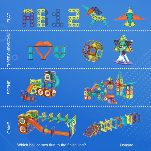 110 3D Set, Contixo STEM Building Toys - pcs Marble Magnetic Run Tiles Learning Stacking Educational Building Blocks