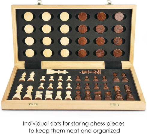 15'' Set -2 -24 Set 2 1 AMEROUS Magnetic Wooden Chess & Checkers Game Extra Queens Cherkers Pieces - Chessmen Storage