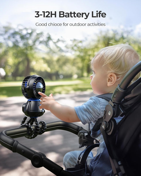 SLENPET Astronaut Portable Stroller Fan, Baby-Safe Clip-on with Flexible Tripod, Rechargeable Battery-Operated.