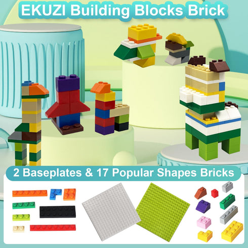 Class Building Bricks 500 Pieces & 2PCS Base Plate, Building Blocks Box Set Compatible with Lego Classic