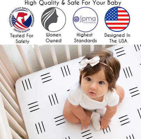 Sweet Jojo Designs Fitted Baby Crib Sheets (White and Black Boho Mudcloth) for Boys and Girls, Infant Nursery, Toddler