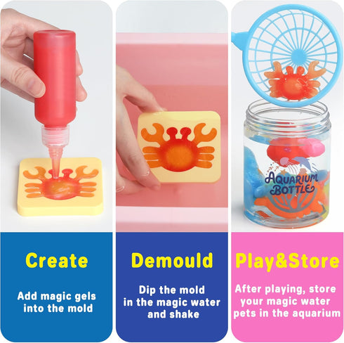 6 7 8 9 10 Magic Water Elf Toy Kit - Magic Gel Water Pets with Aquarium Bottle - Make Your Own Squishies Crafts Toys