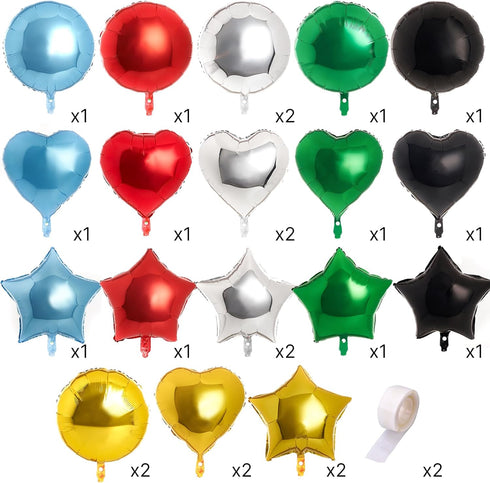 PartyWoo 30pcs 18 Inch Star, Heart & Round Foil Balloons, Perfect for Birthday Parties, Multicolor, Ages All