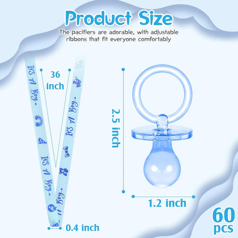 60 ZYFLSQ Pieces Baby Shower Pacifiers Necklace, Acrylic Pacifier Necklaces for Baby Shower Games Boy Charm, Party