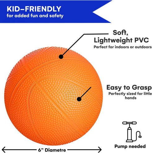 Botabee - 6 Inch Mini Rubber Basketball Set of 2 for Kids - Lightweight Soft Indoor/Outdoor Toddler Balls (Orange)