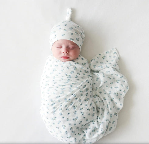 Set| 47in 47in| lulujo Birth Announcement Hat & Swaddle Blanket Unisex Softest Bamboo Muslin Baby Swaddle Blanket|